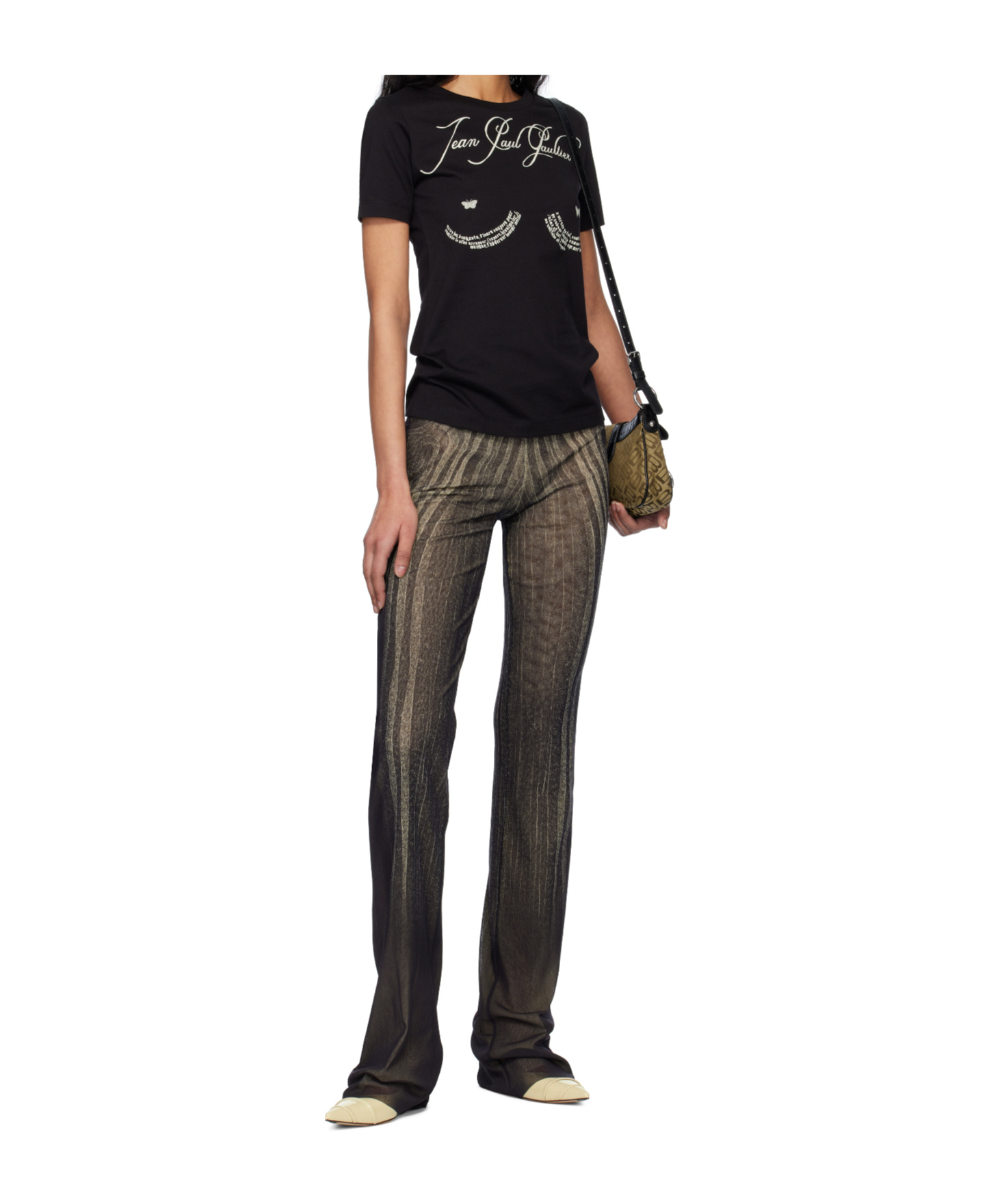 Jean Paul Gaultier Spiral-print Trousers In Black