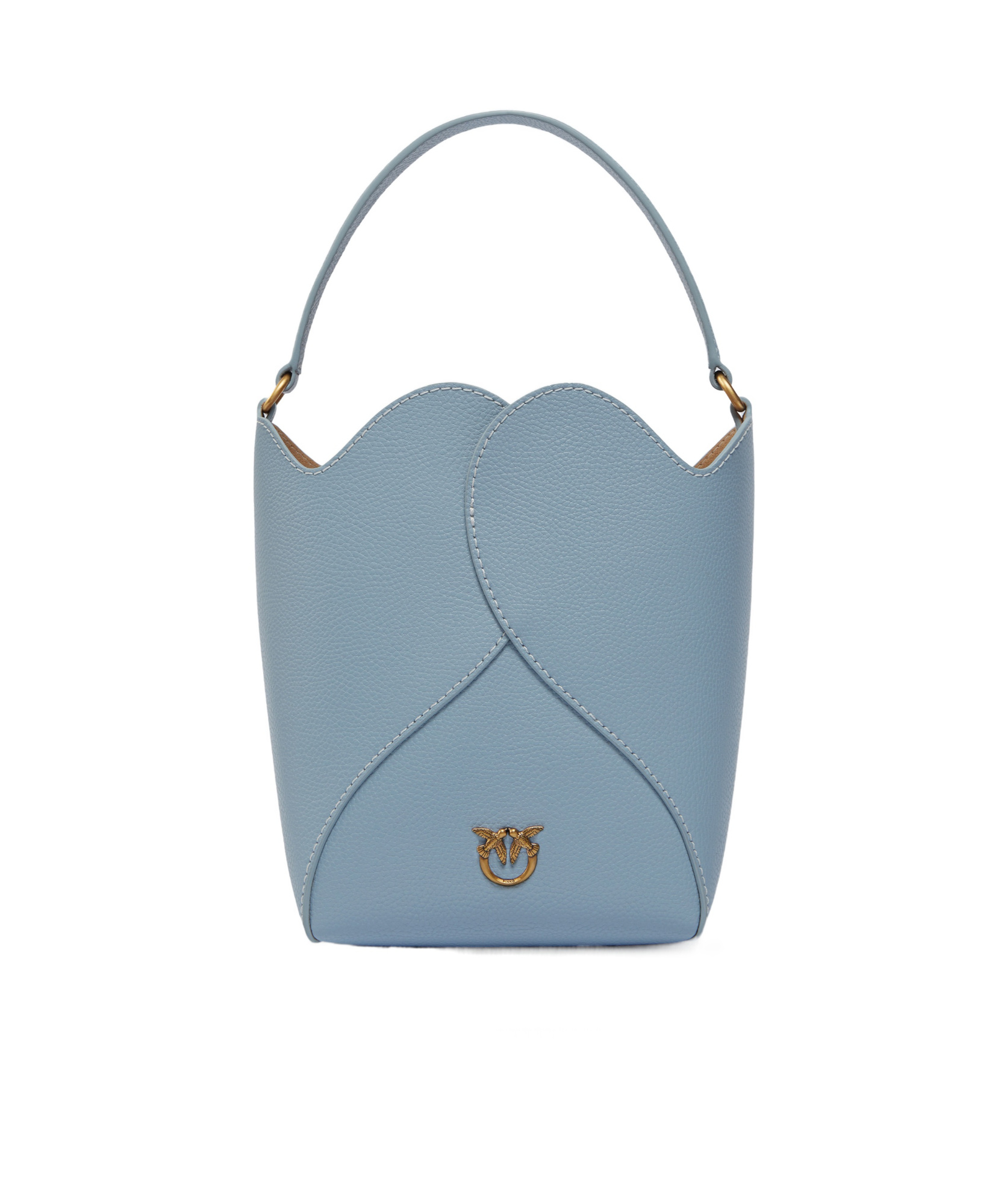 Pinko Heart Leather Mini Crossbody Bucket Bag In Blue