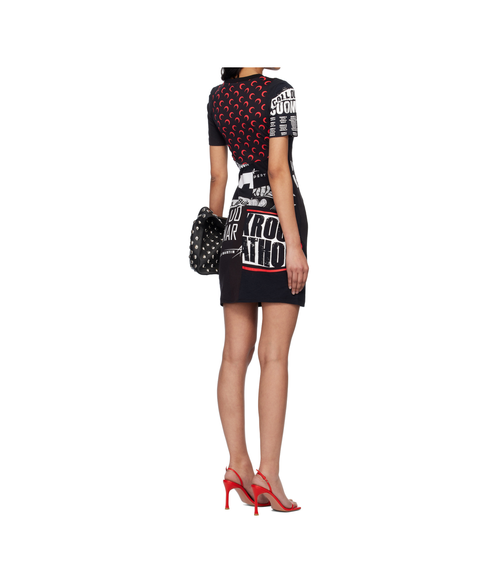 Marine Serre Black Upcycled Graphic T-shirts Minidress In Black