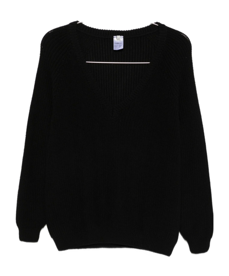 Baserange V-neck Cotton Sweater In Black