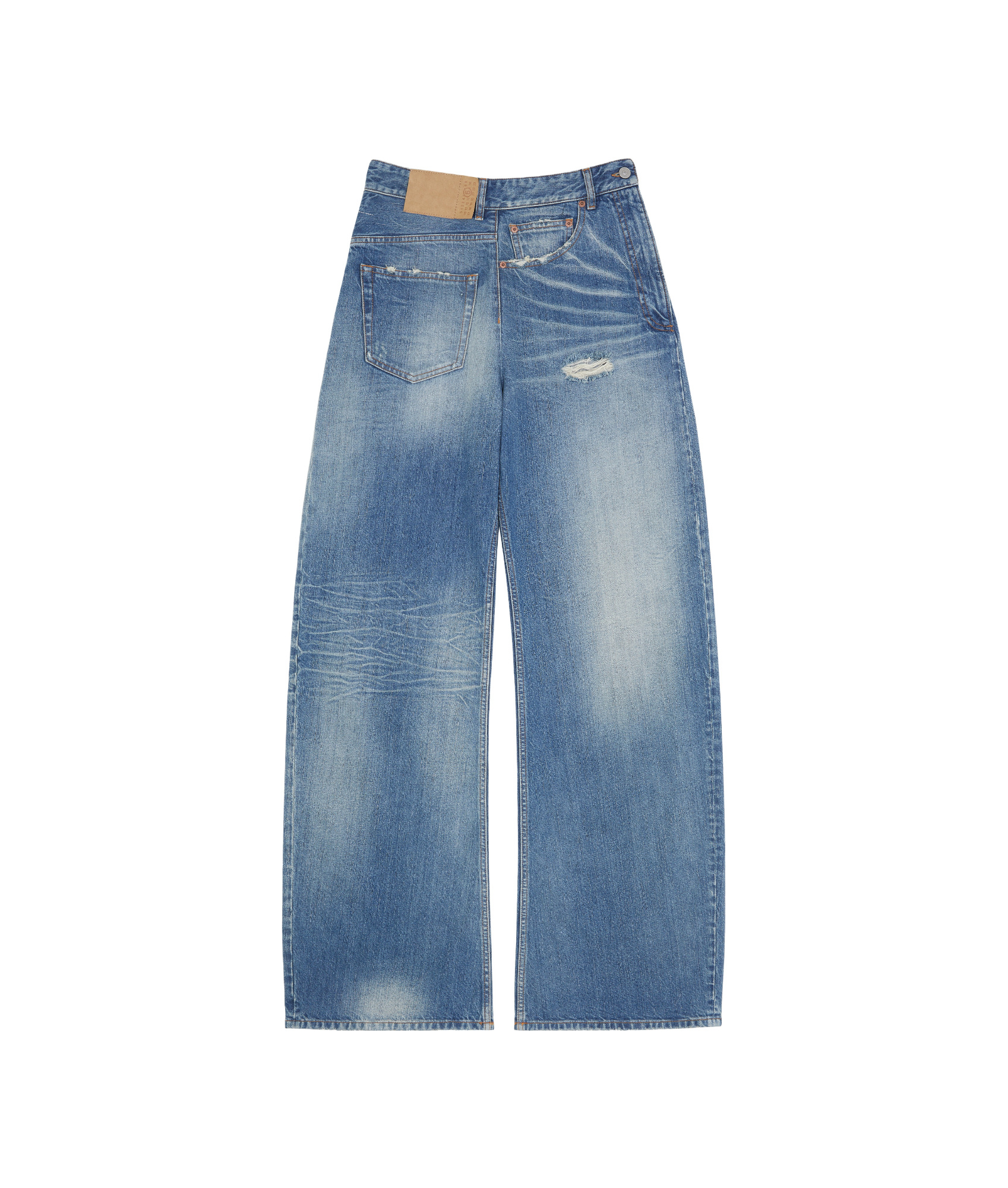 Shop Mm6 Maison Margiela Twist Wide Leg Jeans In Blue