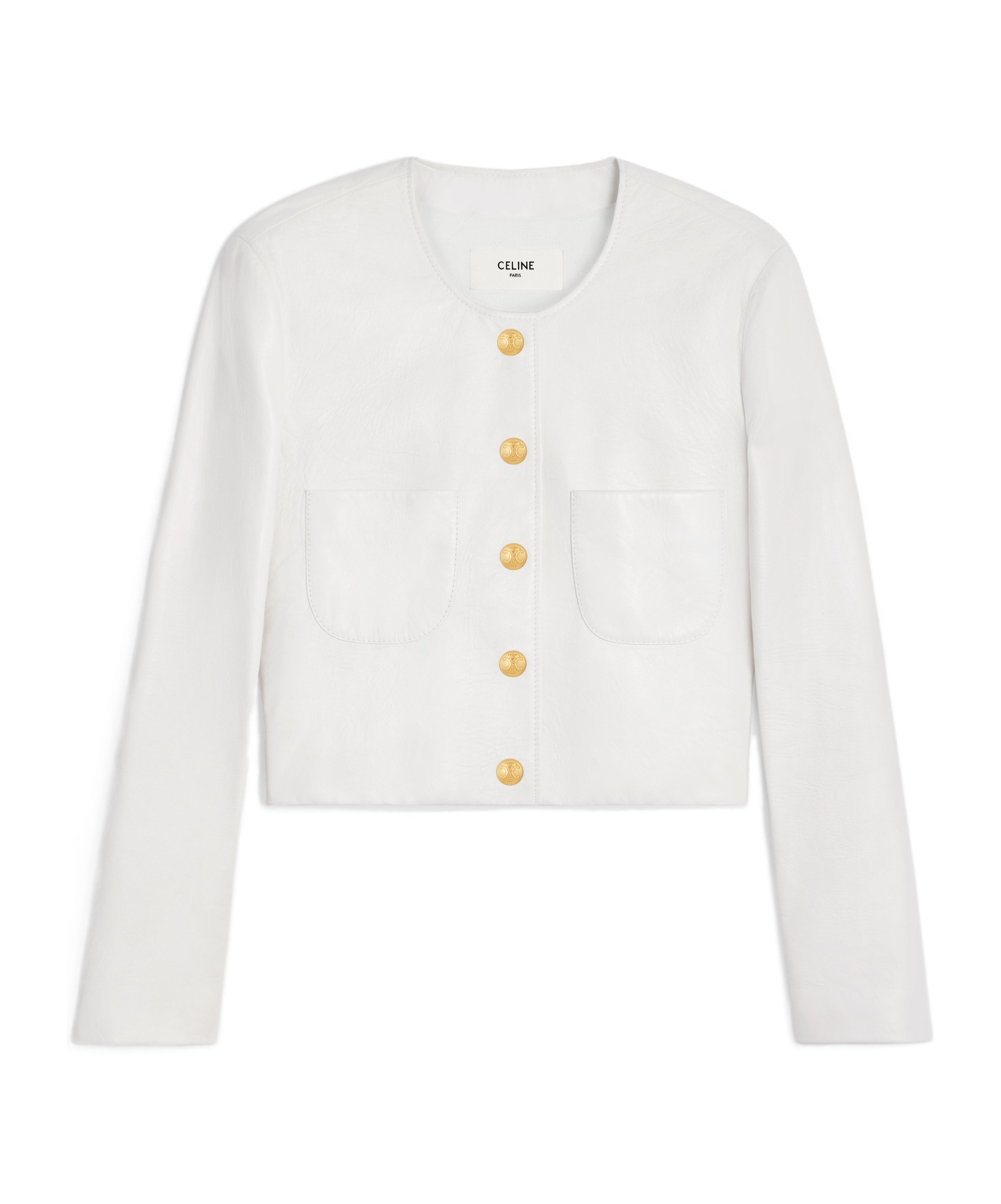 Celine Long-sleeved Leather Jacket In White
