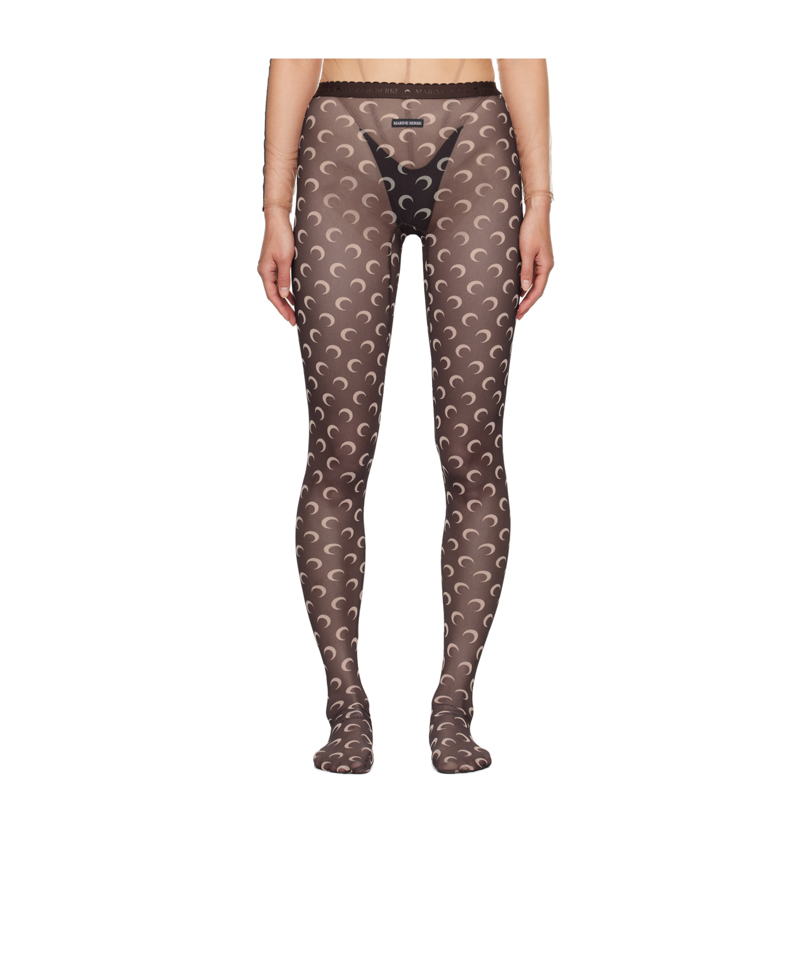 Marine Serre Brown Moon Print Mesh Tights In Brown
