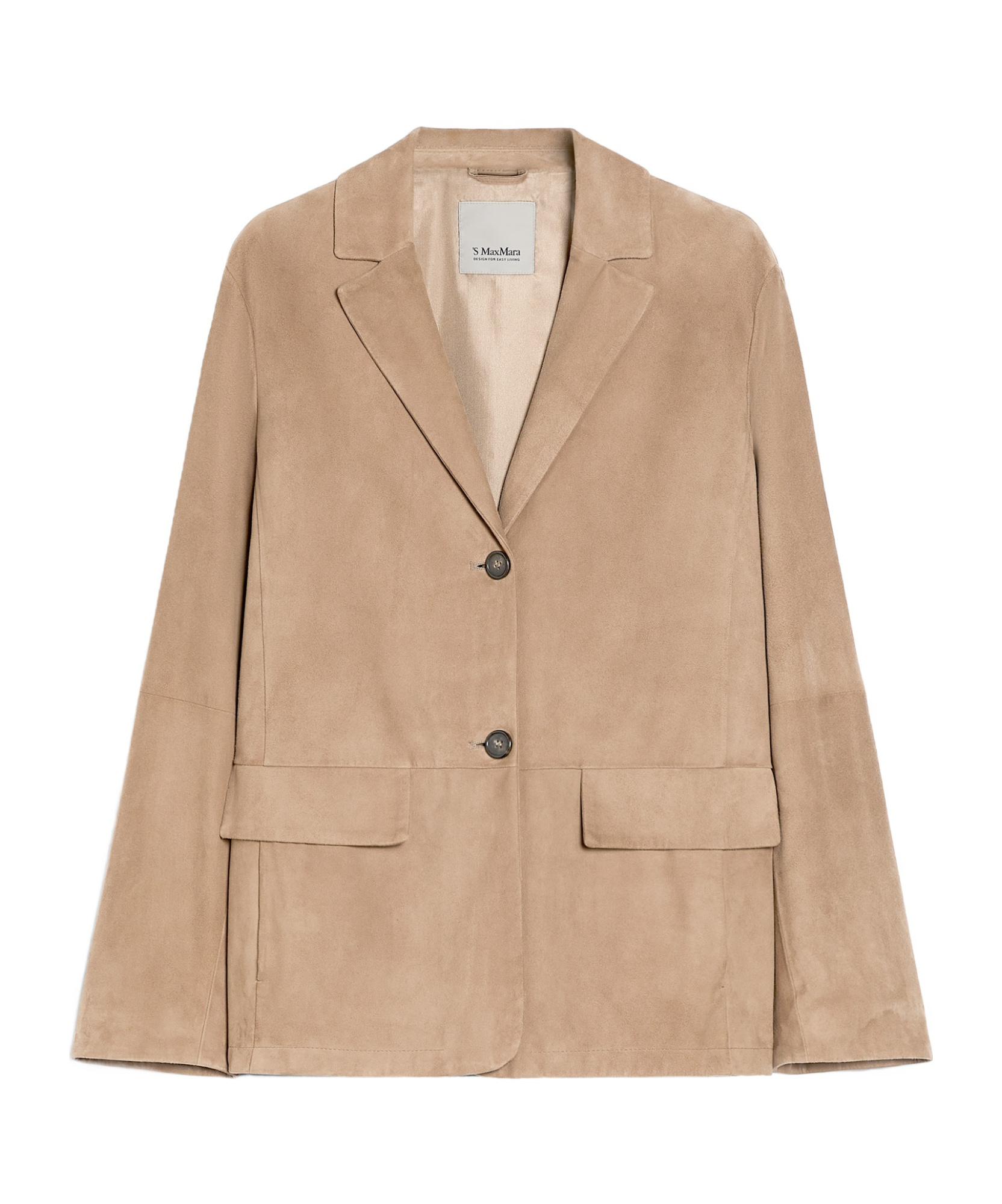 Max Mara Lapel Long-sleeved Leather Jacket In Nude