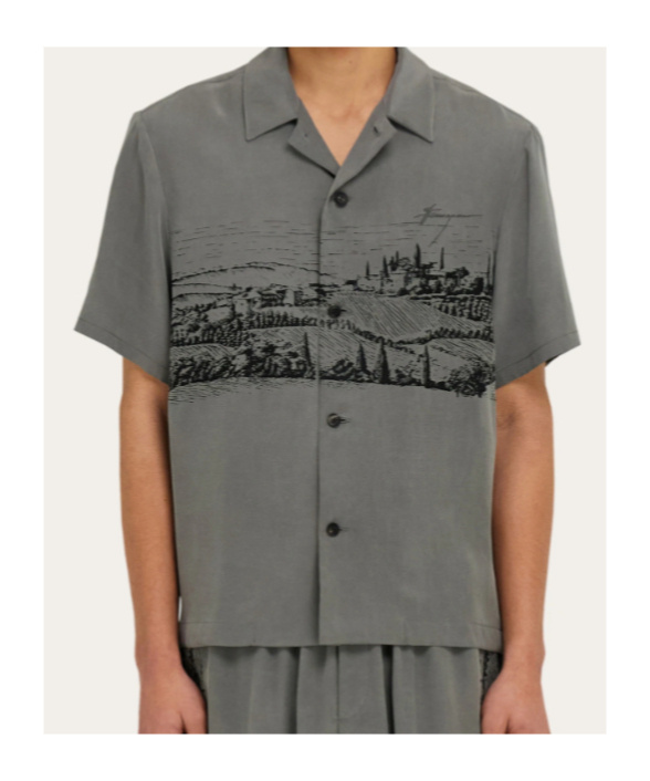 Ferragamo Printed Silk Shirt In Gray