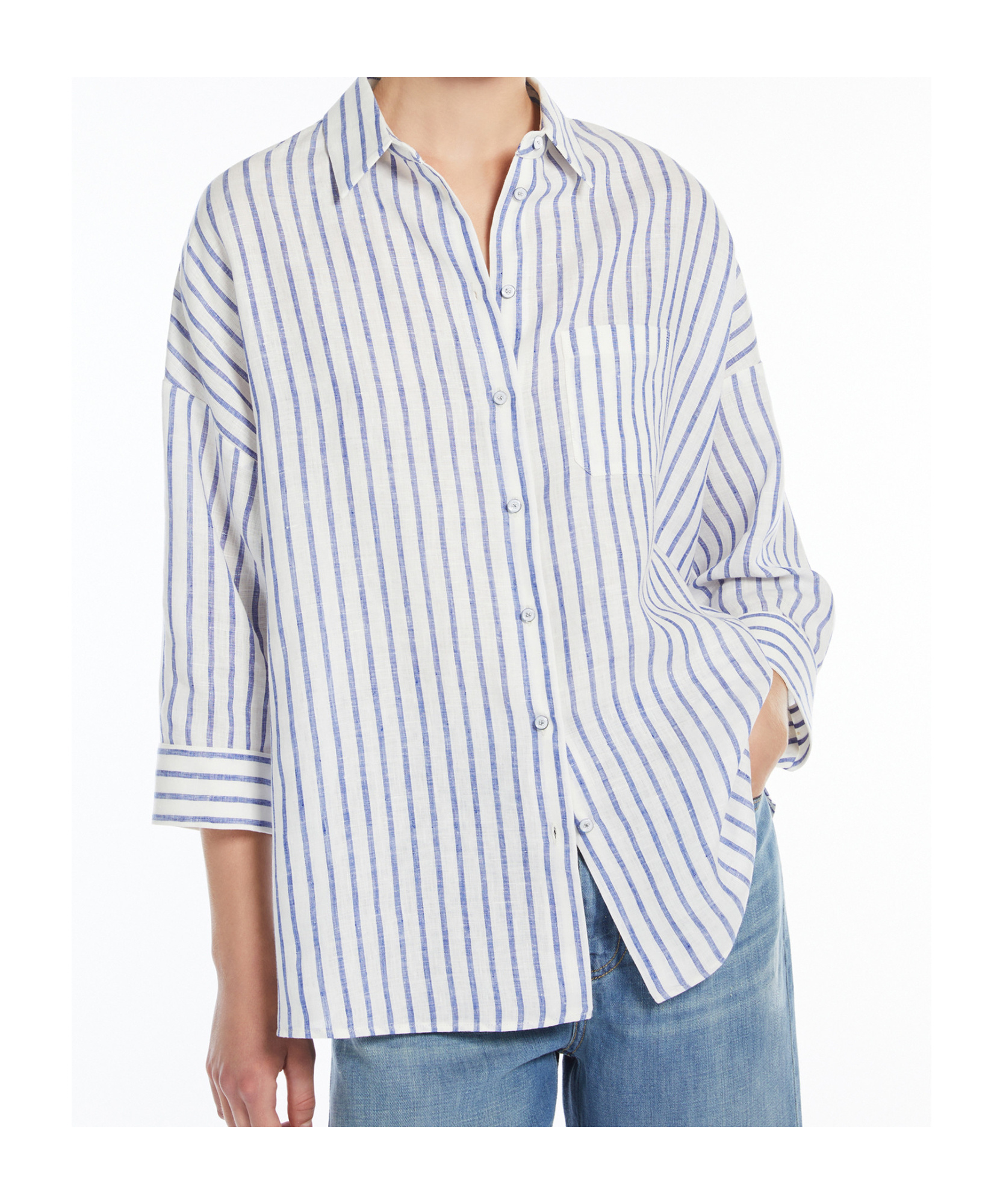 Weekend Max Mara Light Blue Linen Stripe Shirt In White