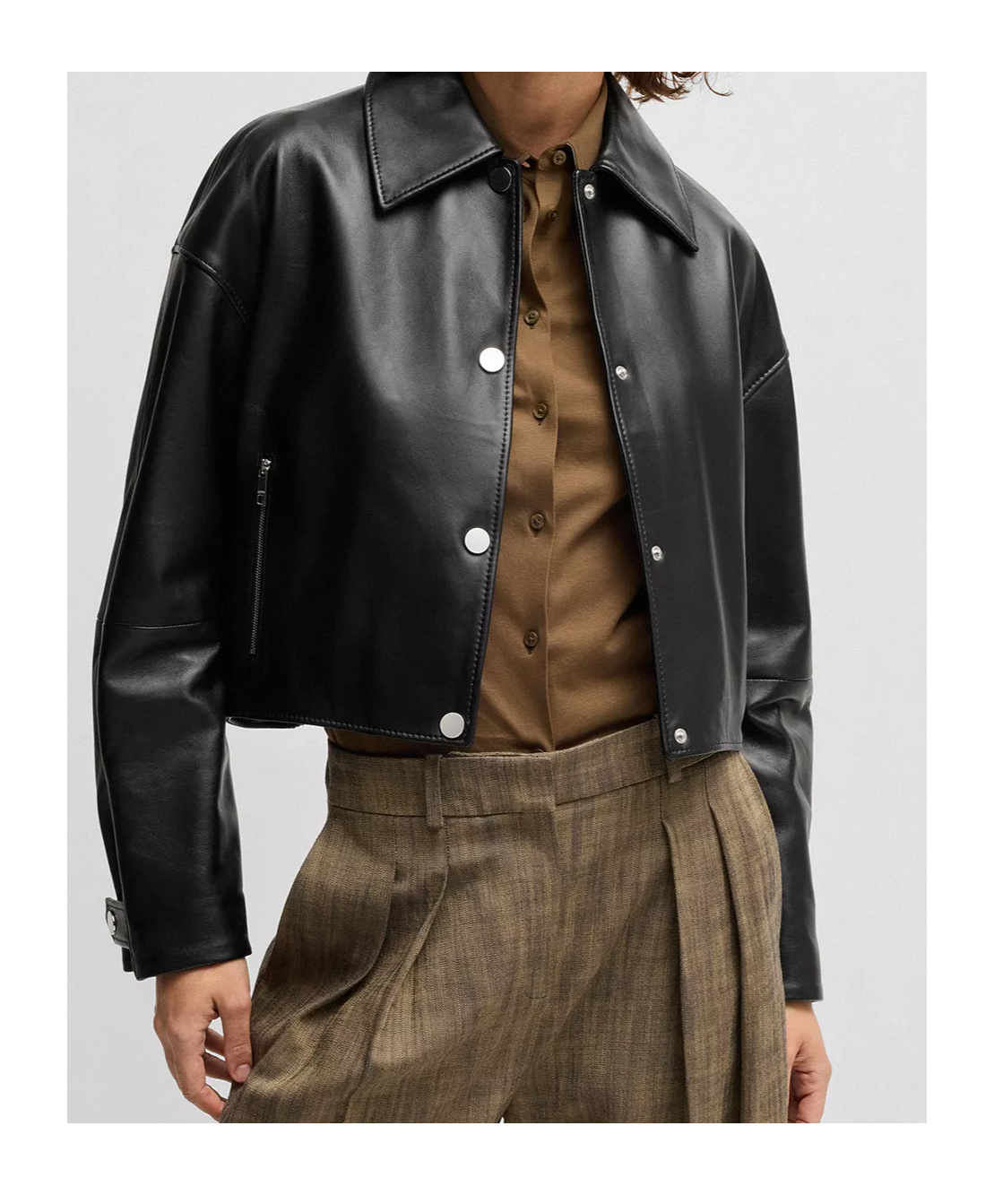 Hugo Boss Leather Jacket With Covered Press Studs In Black