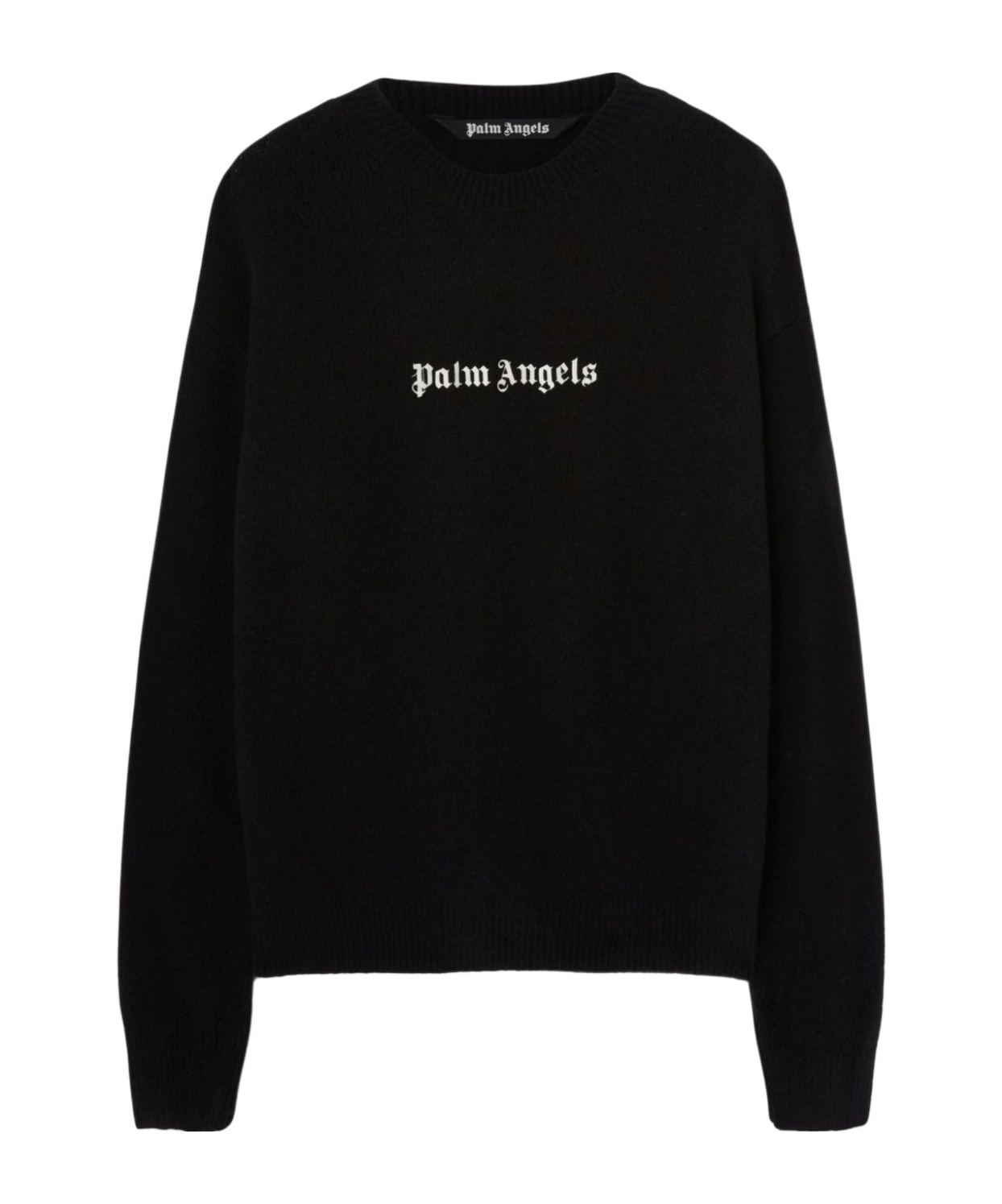 Palm Angels Black Cotton Crew Neck Sweatshirt With White Logo In Black