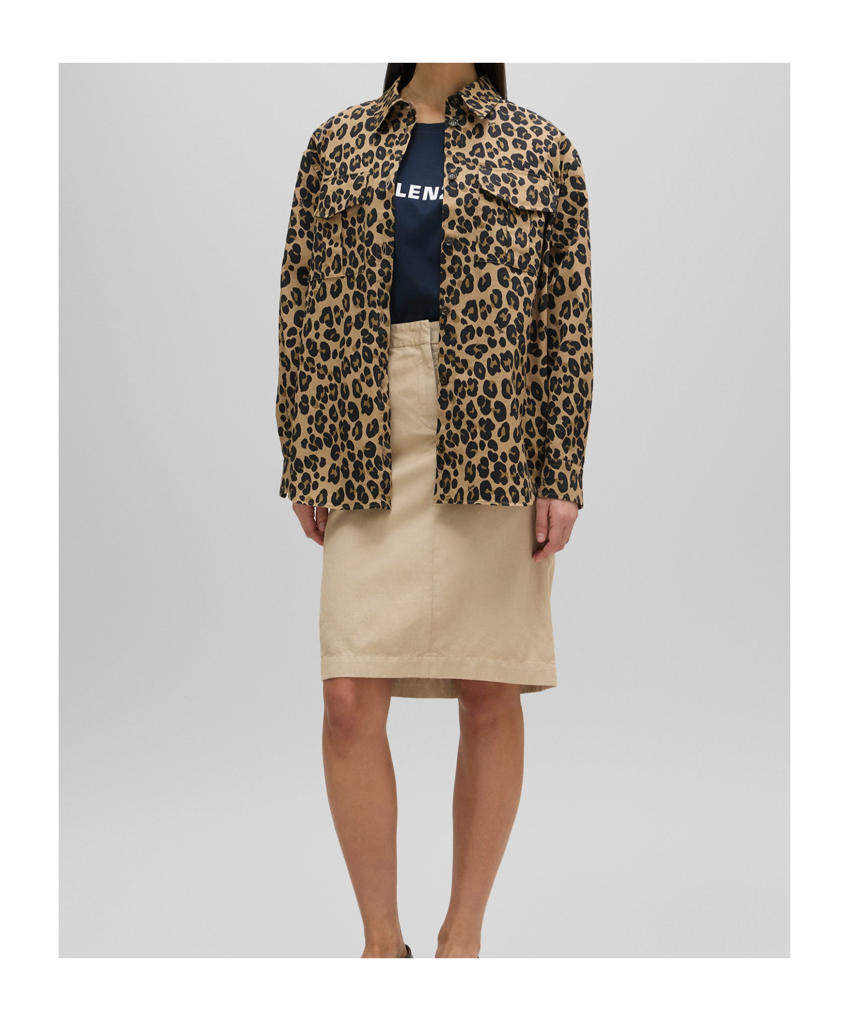 Aspesi Leopard Print Stretch Cotton Shirt In Brown