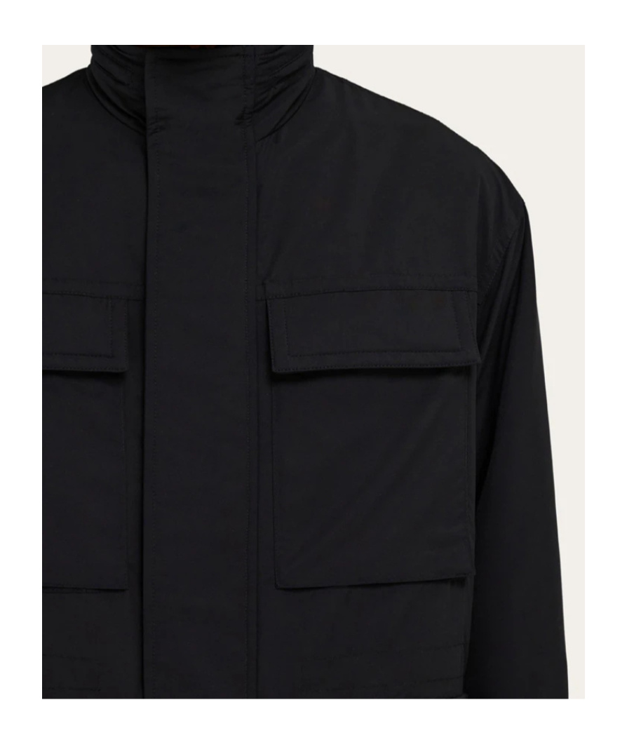 Ferragamo Technical Faille Caban Overcoat In Black