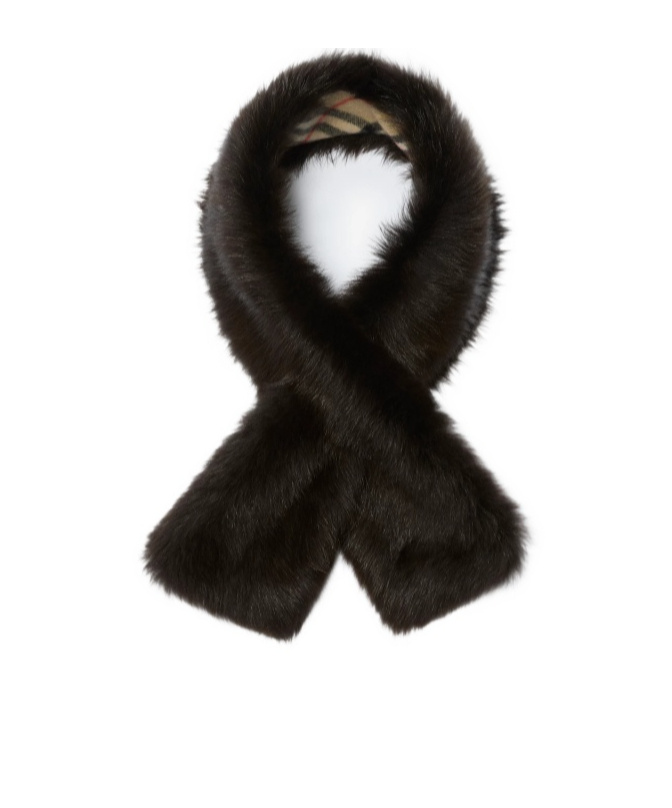Burberry Reversible Shearling Scarf In Black