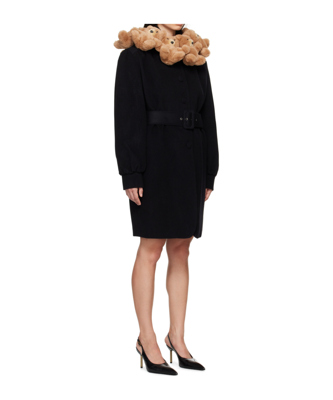Moschino Teddy Bear Belted Coat In Black