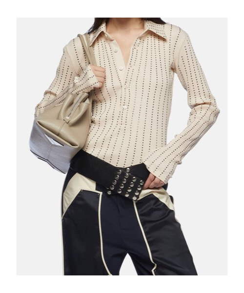 Shop Attico The Embellished Long-sleeved Polo Shirt In White