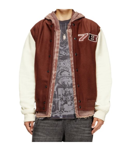 Diesel Casual Jacket With Contrast Sleeves And Ribbed Accents In Multi