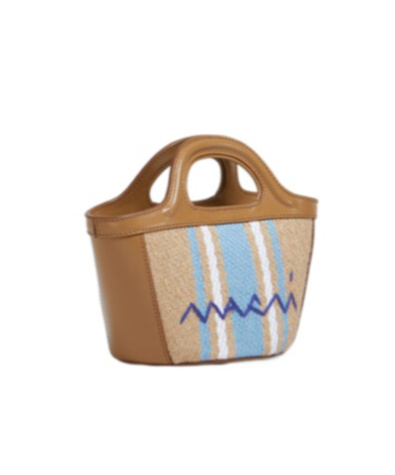 Marni Tropicalia Micro Leather And Embroidered Striped Faux Raffia Tote In Nude