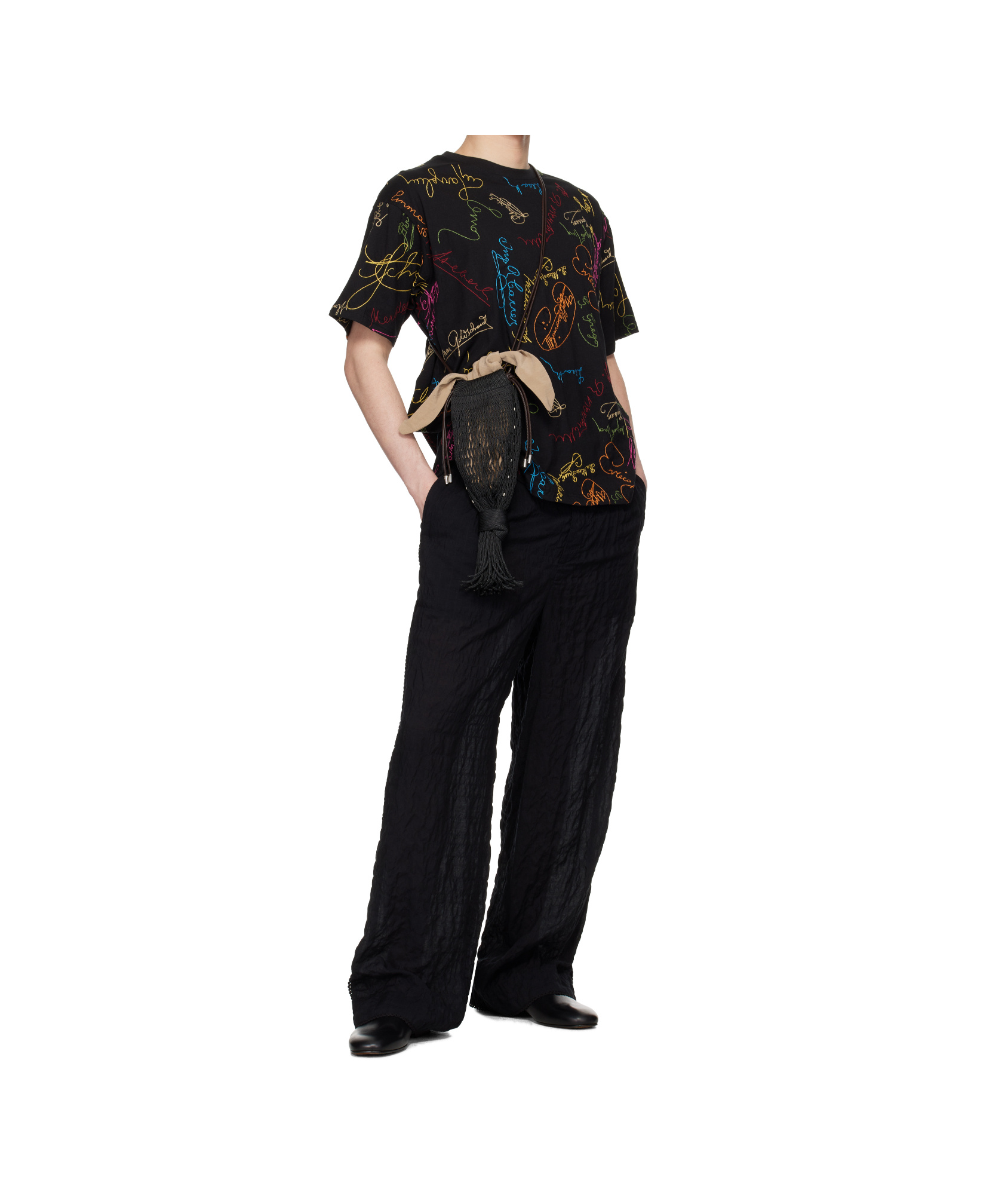 Bode Black Signature Scrawl Boxy T-shirt
