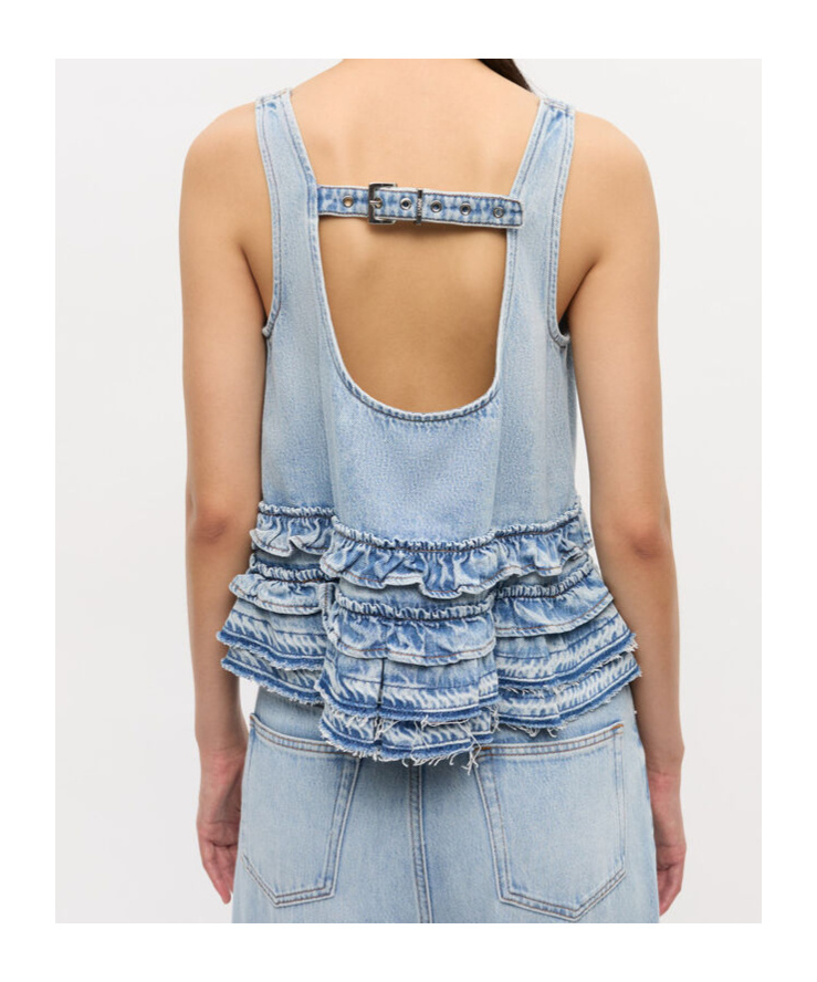 Ganni Ruffle Strap Back Sleeveless Top