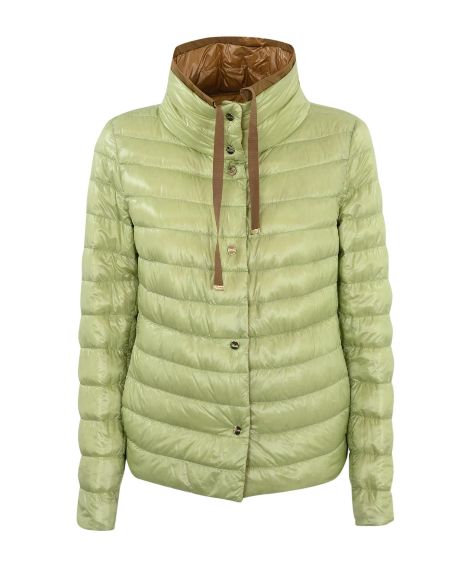 Herno Quilted Hooded Jacket Drawstring Detail In Brown