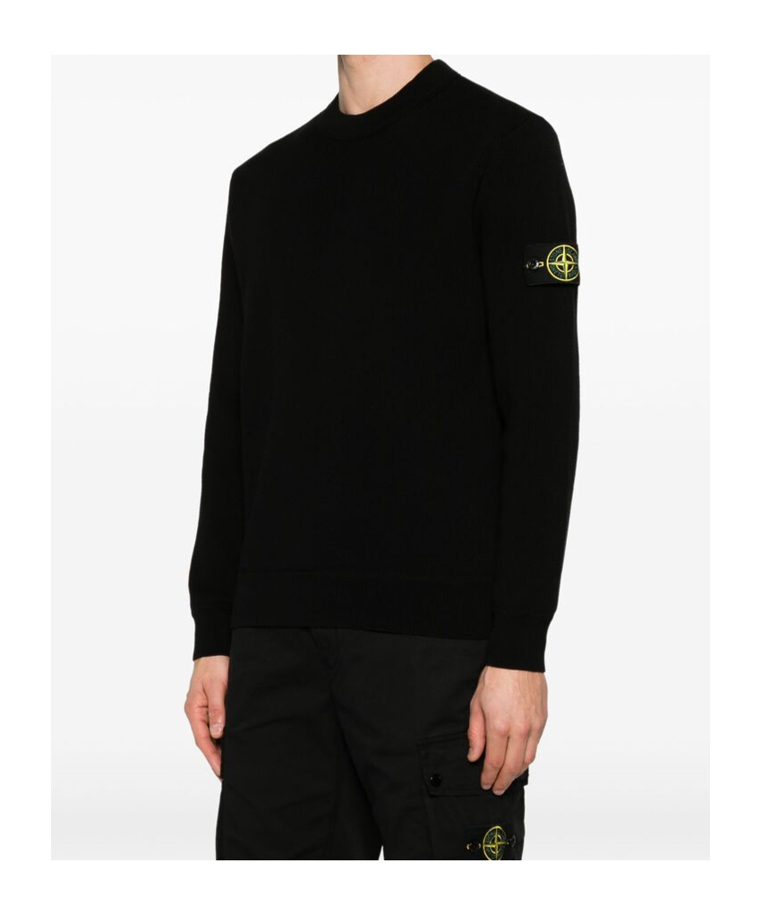 Stone Island Lightweight Wool Crew Neck Pullover In Black