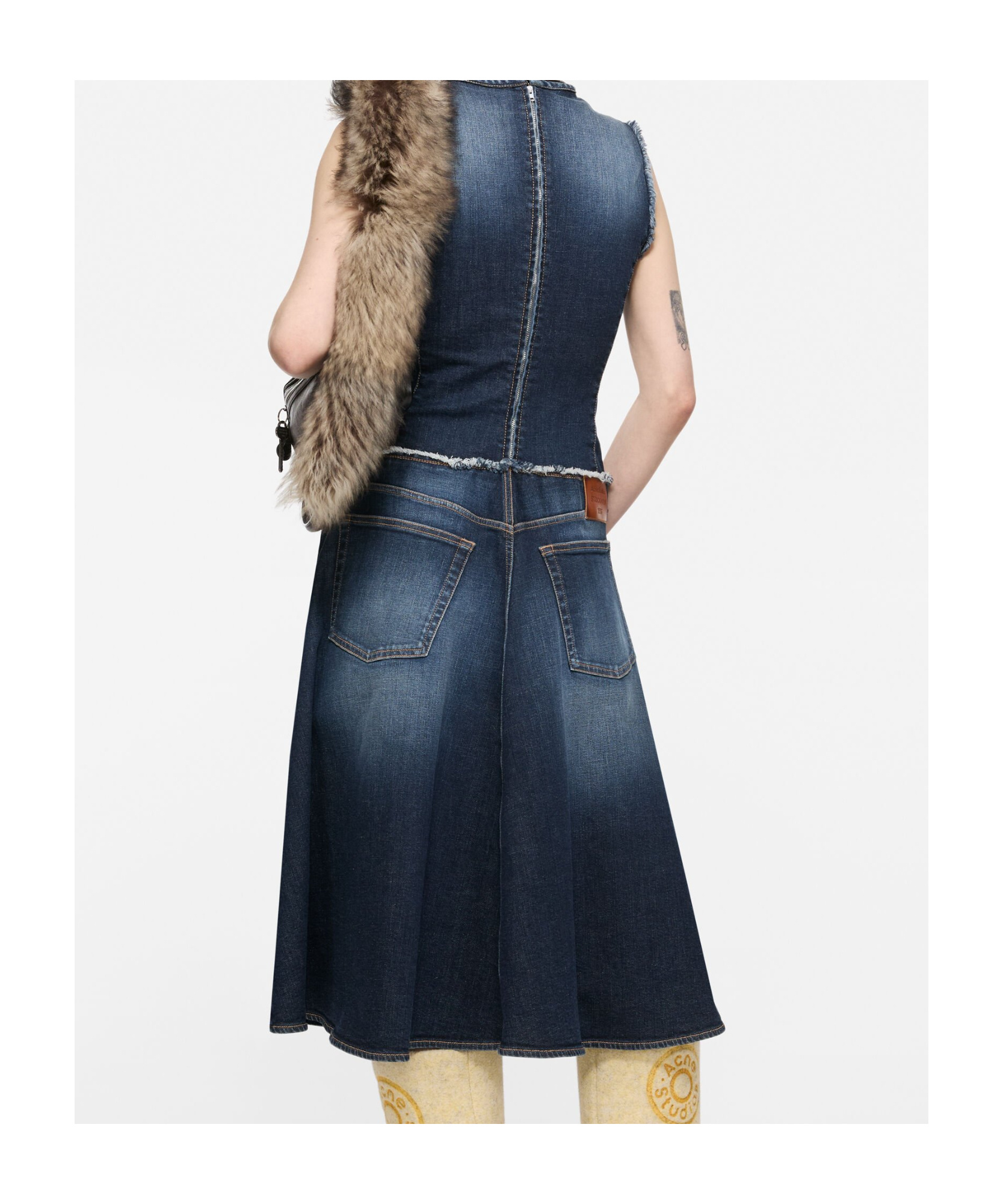Acne Studios Layered Denim Midi Dress In Gold