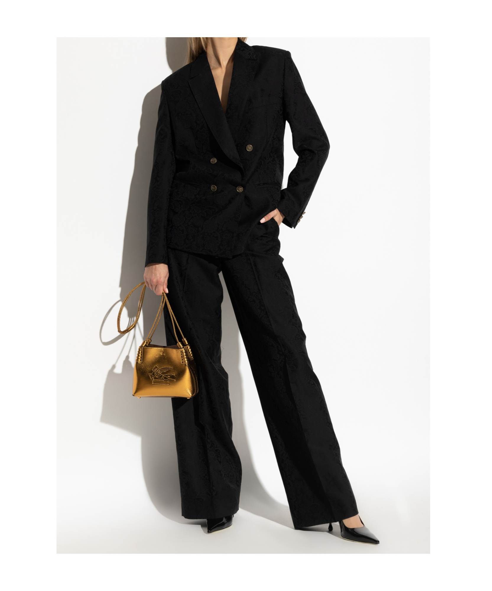 Etro Patterned Jacquard Pressed Crease Trousers In Black