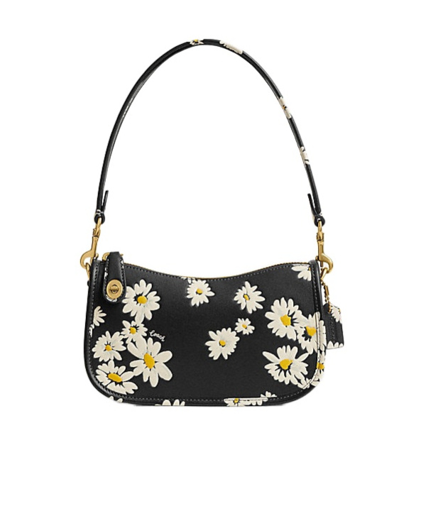 Coach Swinger Bag 20 With Floral Print In Black