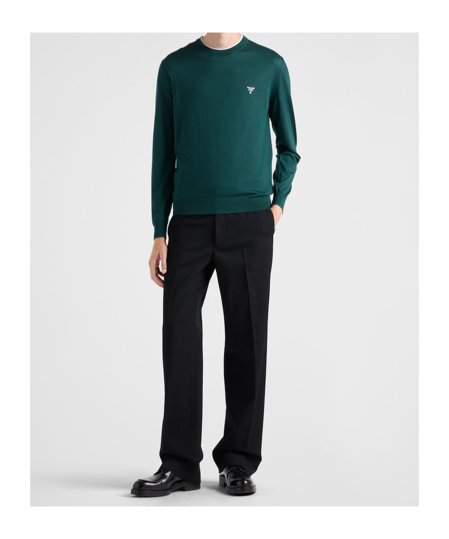 Prada Superfine Wool Round-neck Sweater In Bottle