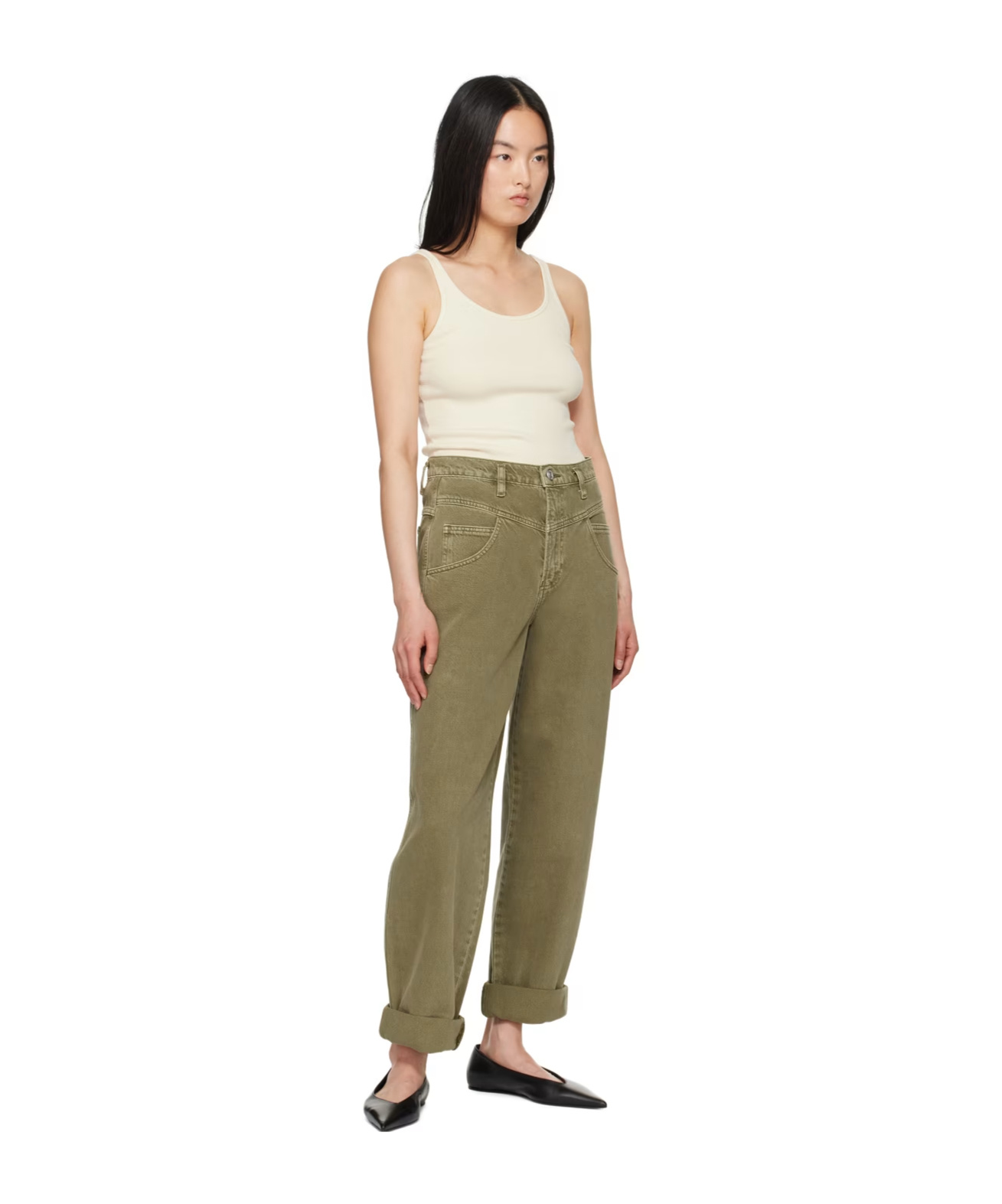 Frame High-rise Curled Jeans In Green