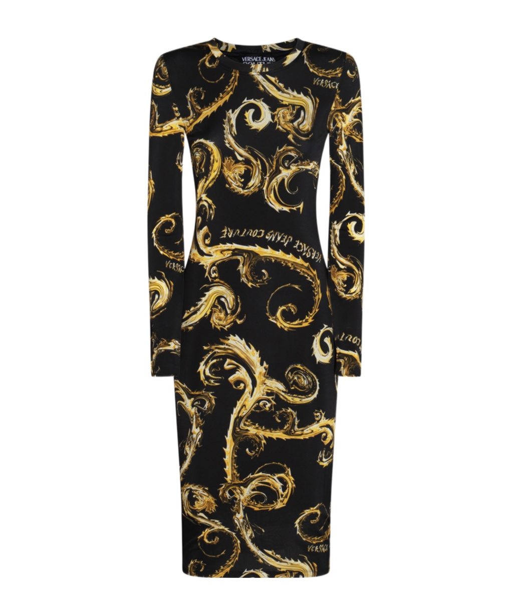 Versace Jeans Longuette Dress Baroque In Black