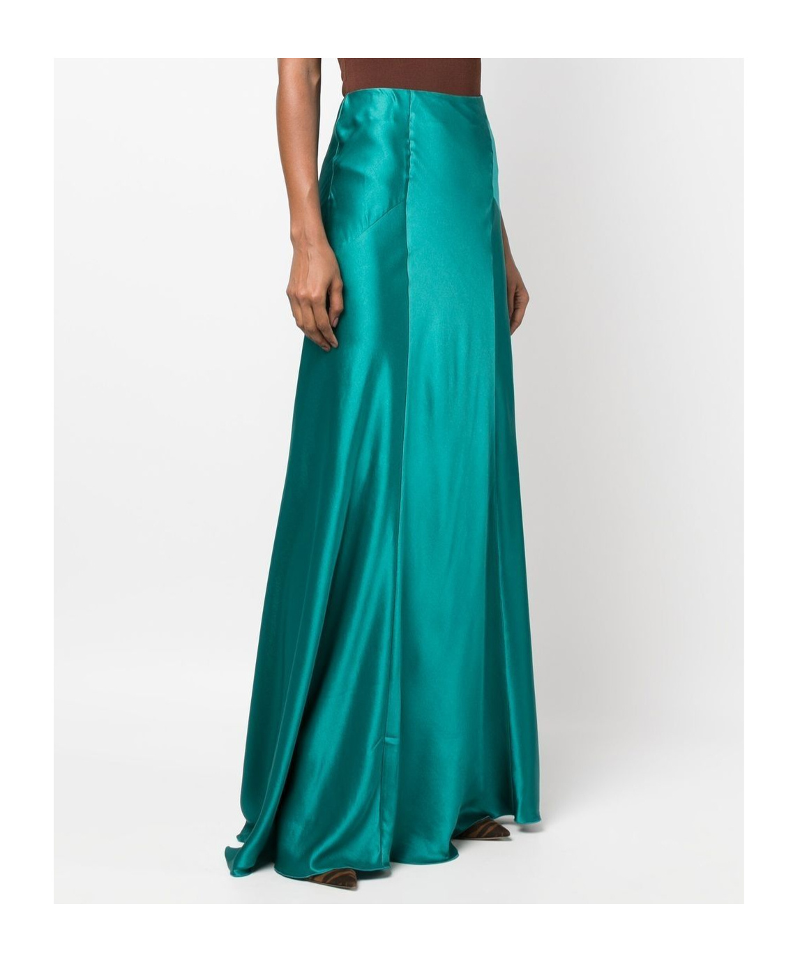 Alberta Ferretti High Waist Maxi Skirtin In Green Silk In Green