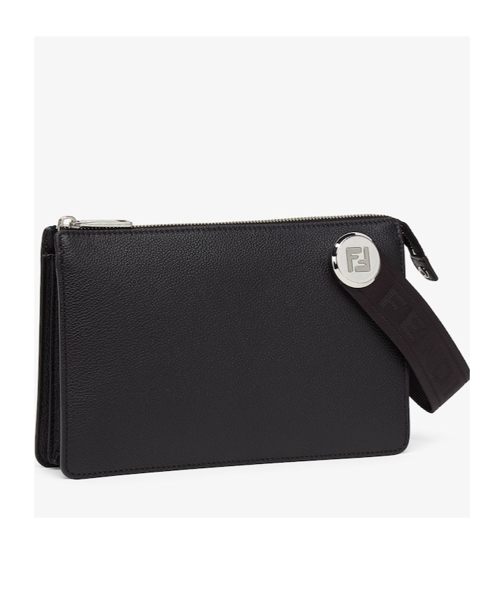 Fendi Roma Leather Clutch Bag In Black