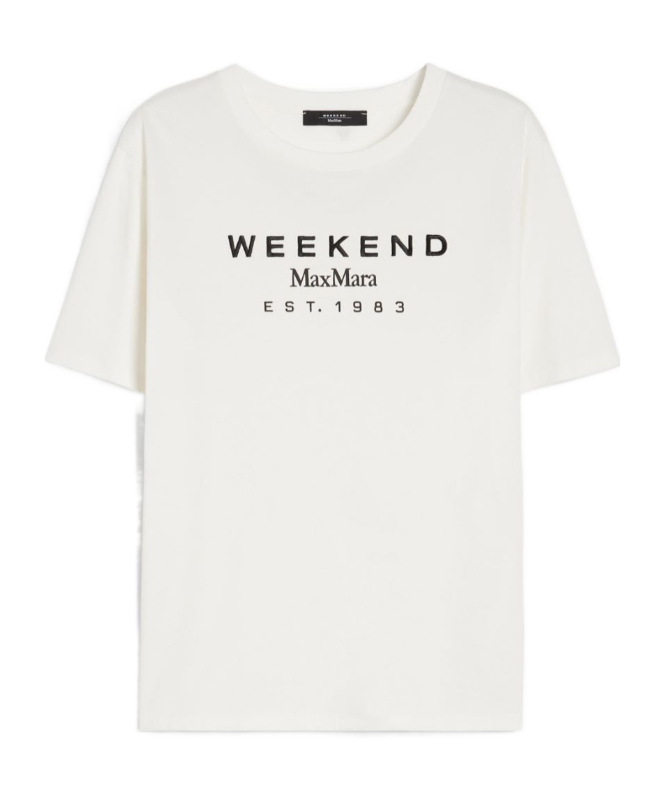 Weekend Max Mara White Jersey T-shirt With Logo Print In White