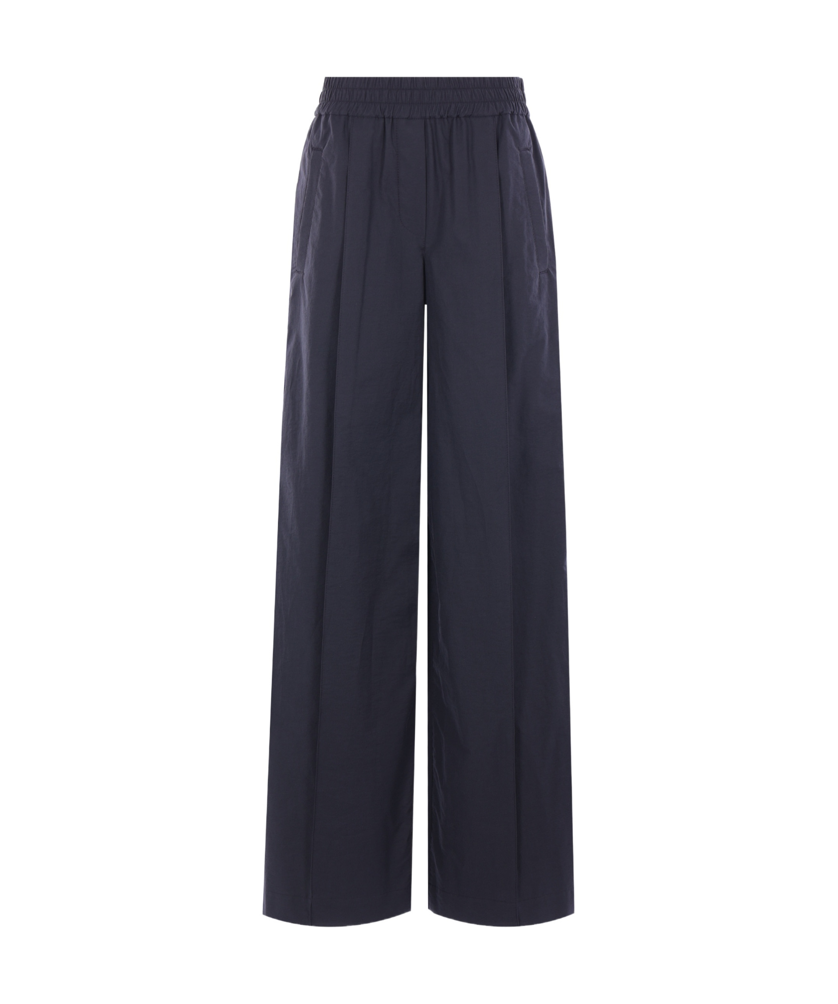 Brunello Cucinelli Wide-leg Trousers With Elastic Waistband In Luxurious Cotton Blend In Blue