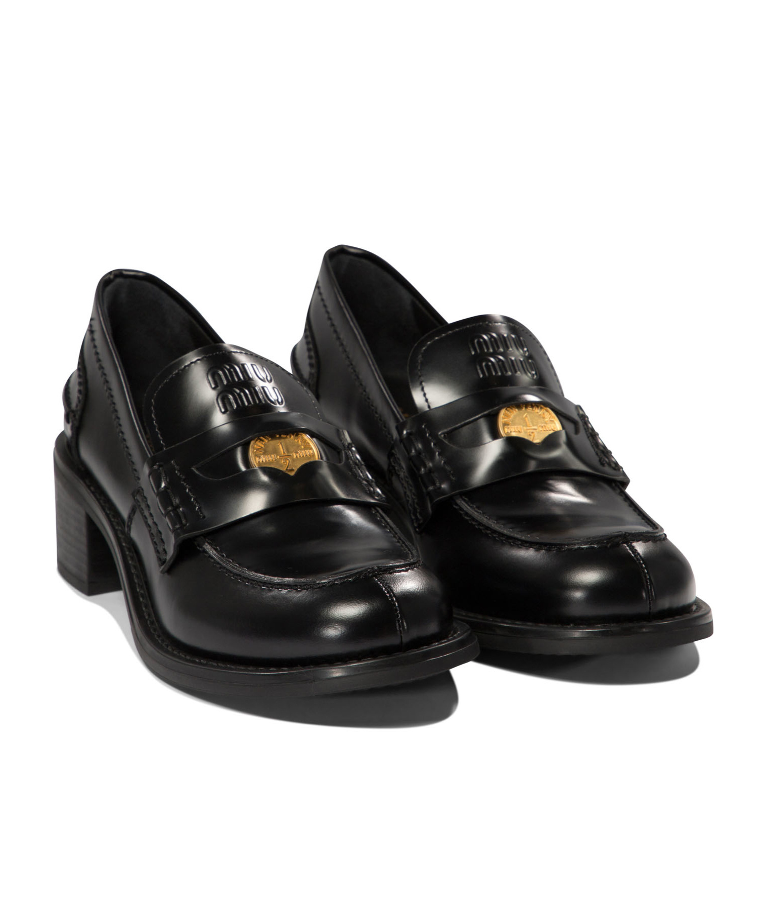 Miu Miu Penny Loafers In Brushed Leather In Black