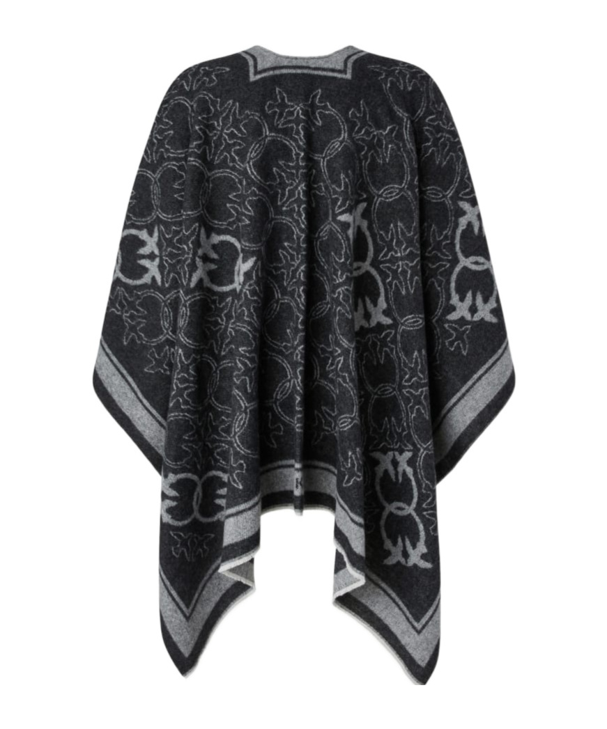 Pinko Love Birds Wool Poncho In Black
