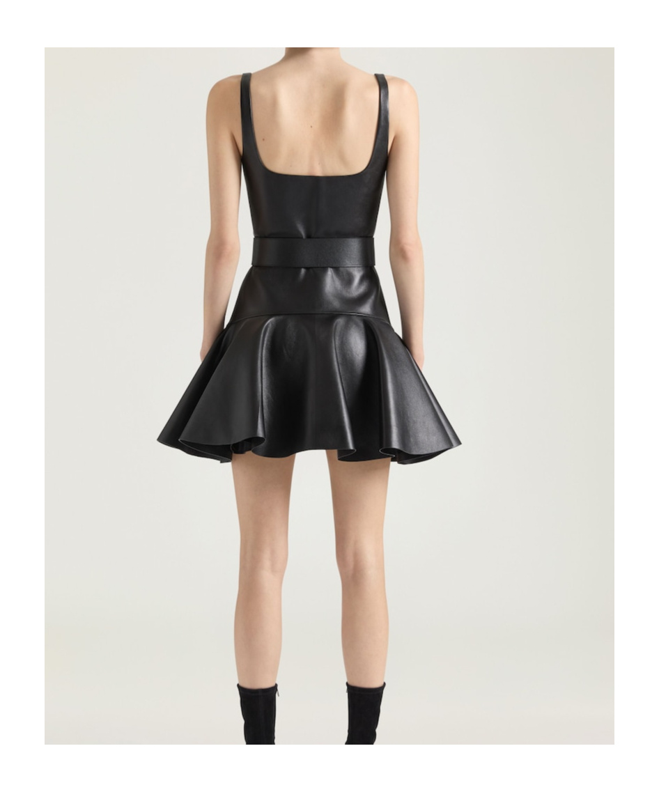 Givenchy Womens Fluted Sleeveless Leather Mini Dress Black