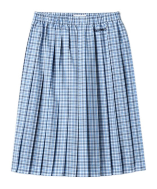 Miu Miu Pleated Check Skirt In Blue