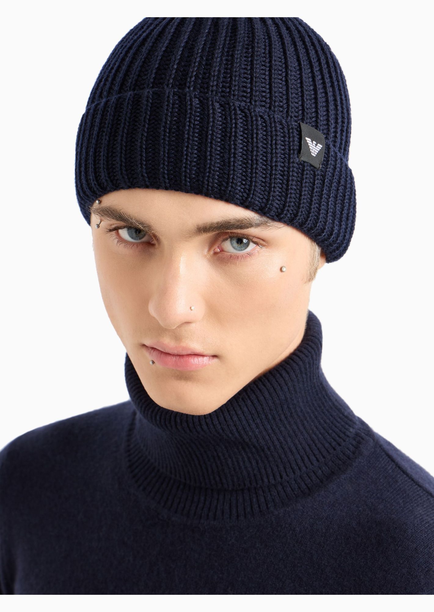 Emporio Armani Logo-patch Knitted Beanie In Black
