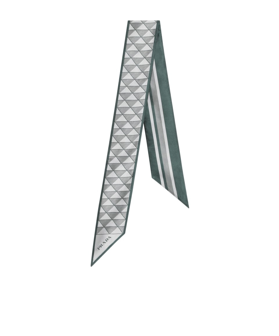Prada Geometric Print Silk Ribbon Scarf In Green