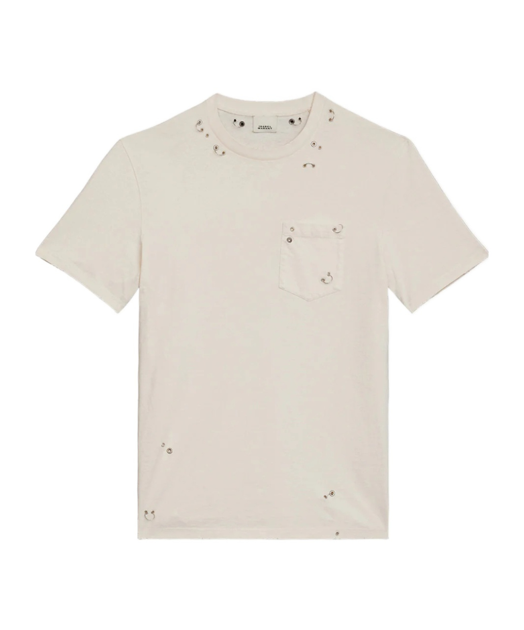 Isabel Marant Yezra Ring-embellished Distressed Cotton T-shirt In Neutral
