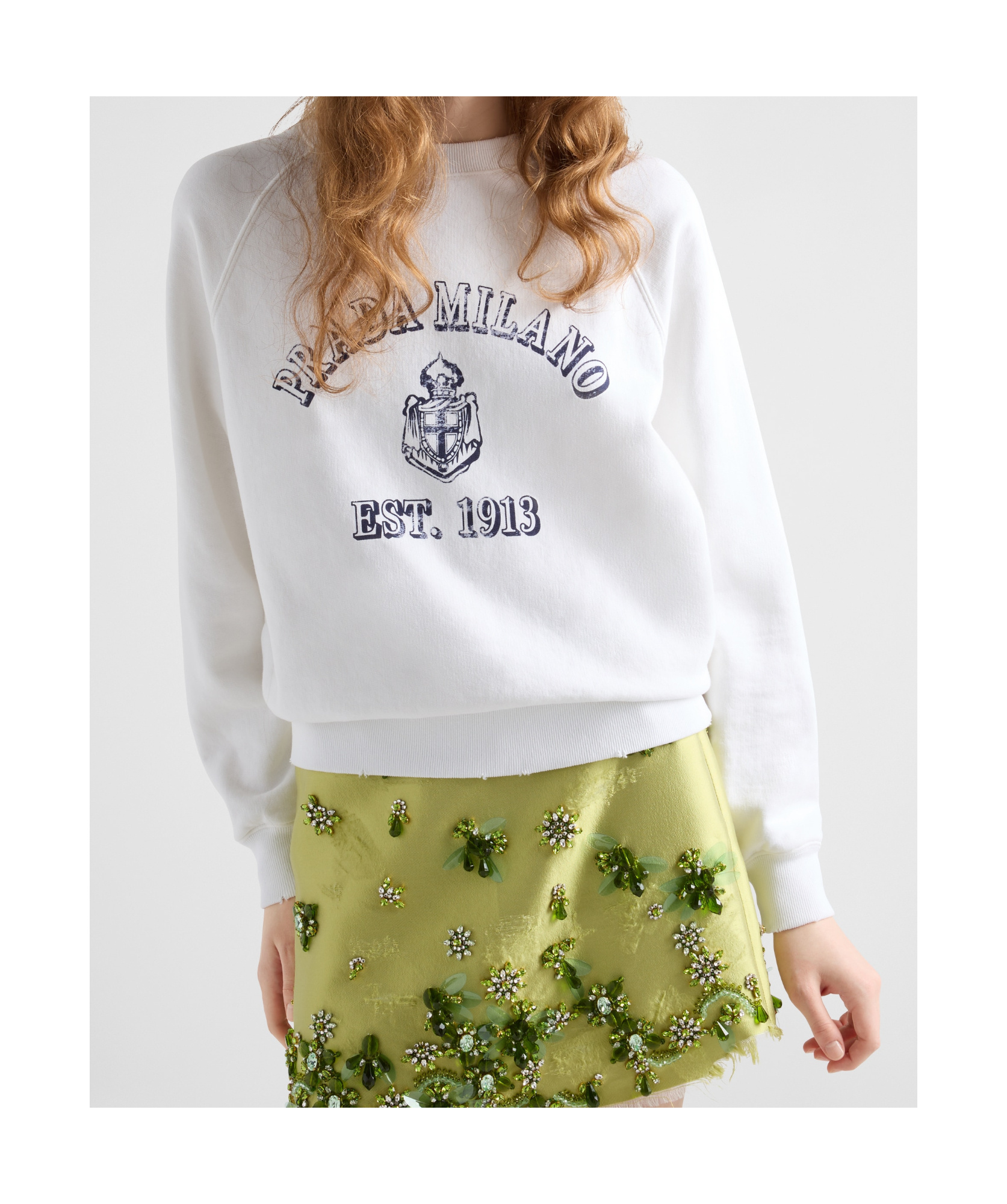 Prada Logo Print Crewneck Sweatshirt In White