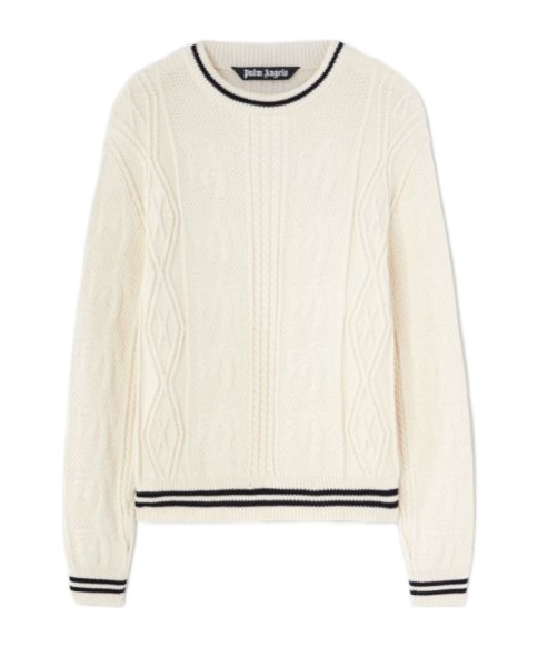 Palm Angels Curved-logo Cable-knit Sweater In White