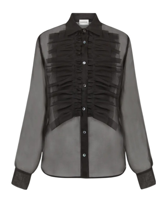 P.a.r.o.s.h Silk Sheer Shirt With Ruffled Front In Black