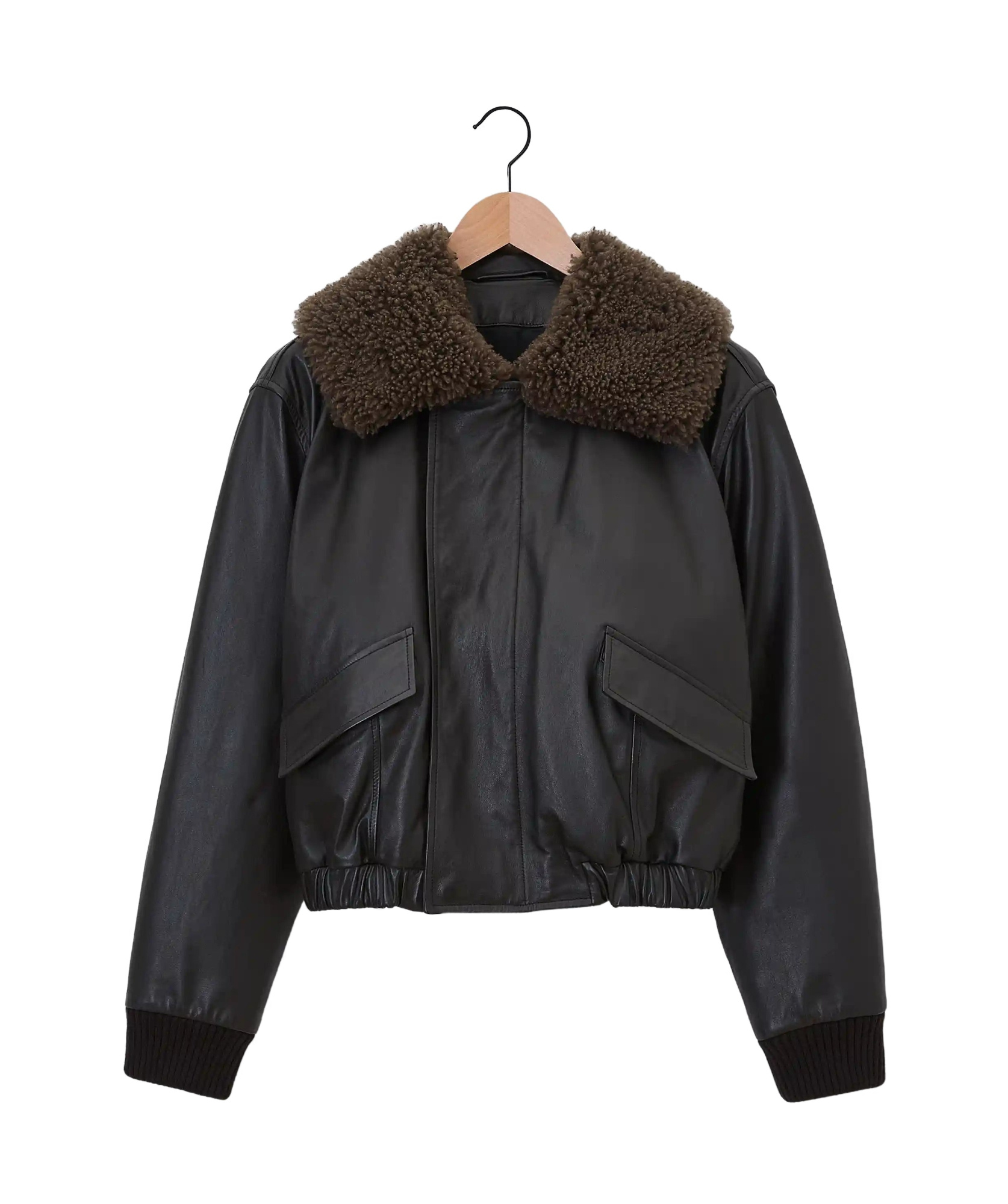 Lemaire Leather Blouson With Shearling Collar In Black