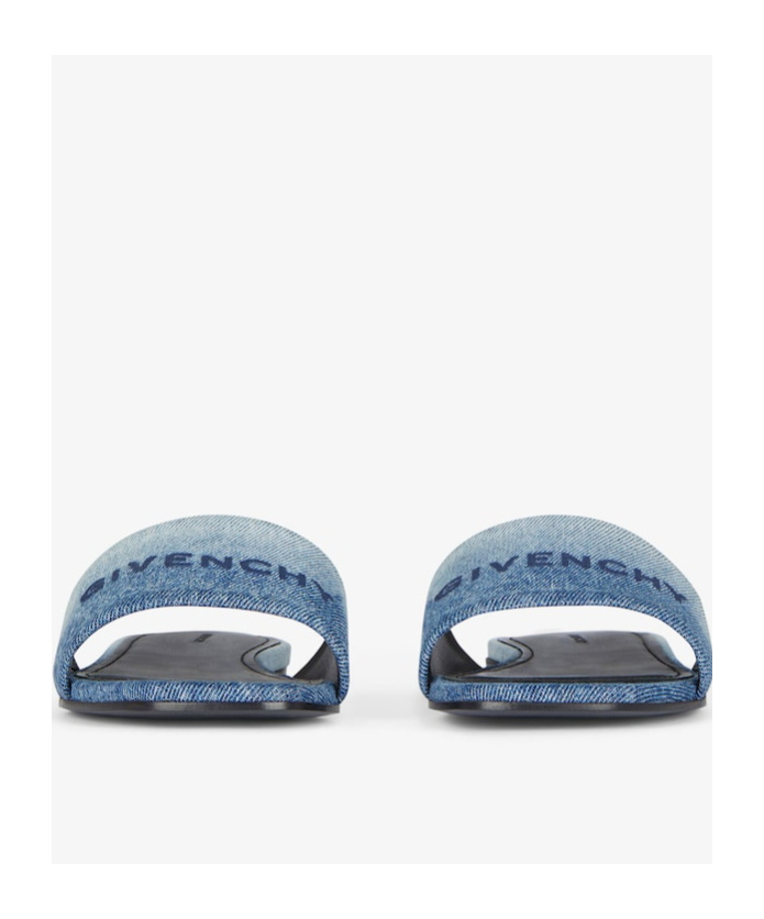 Givenchy 4g Embroidered Denim Flat Slide Sandals In Blue
