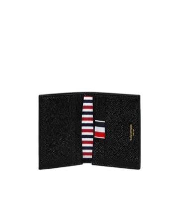 Thom Browne Double Card Holder Embroidered Leather In Black