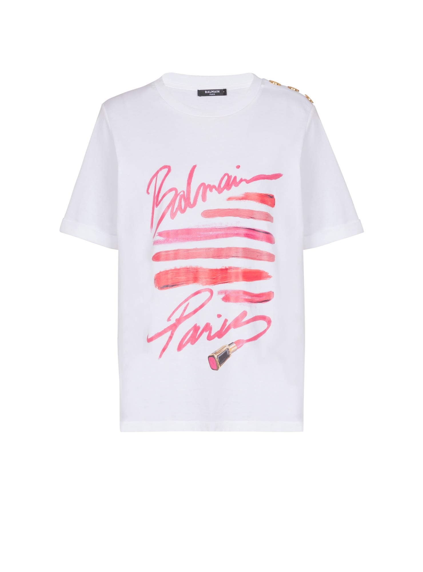 Balmain Cotton Jersey Crewneck T-shirt With Lipstick Print In White