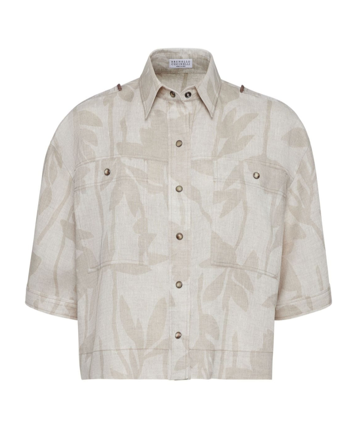 Brunello Cucinelli Floral-print Linen Shirt In White