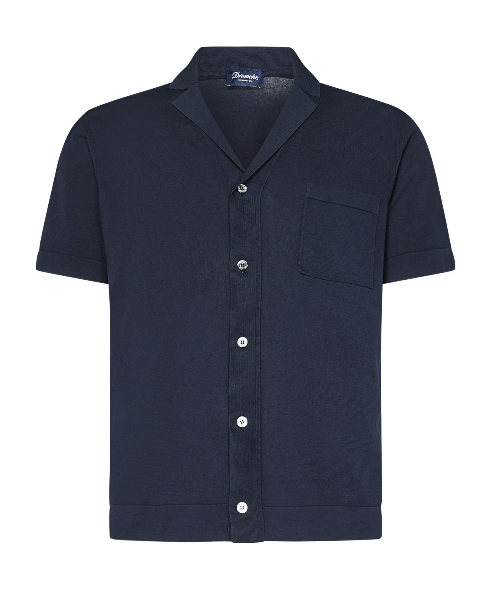 Drumohr Frosted Navy Bowling Shirt With Chest Patch Pocket In Navy