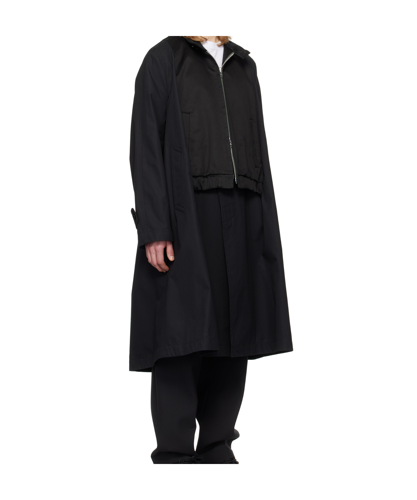 Sacai Black Cotton Chino X Gabardine Coat In Black